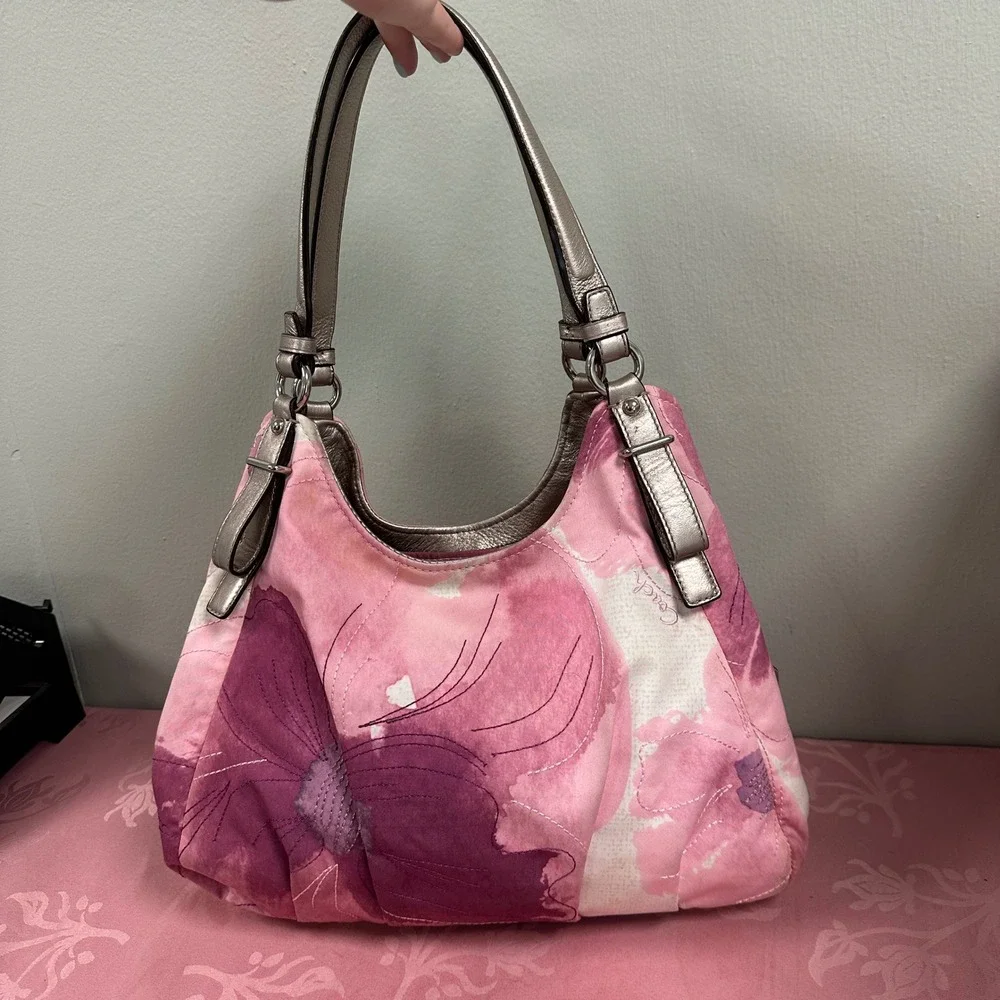 Coach Madison Watercolor Floral Pink Canvas Hobo Shoulder Bag 17014